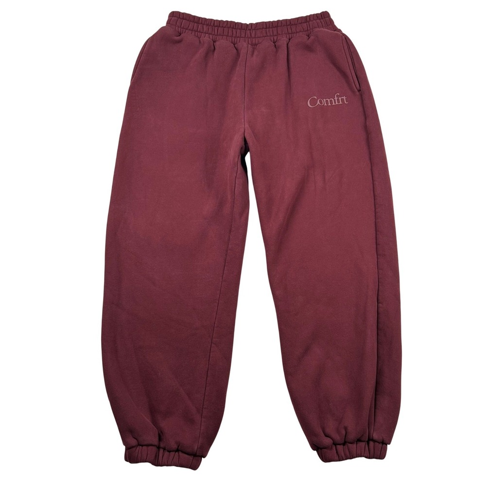 Comfrt Jogger Sweatpants Womens XL Burgundy Maroon Fleece Elastic Waist Relaxed
